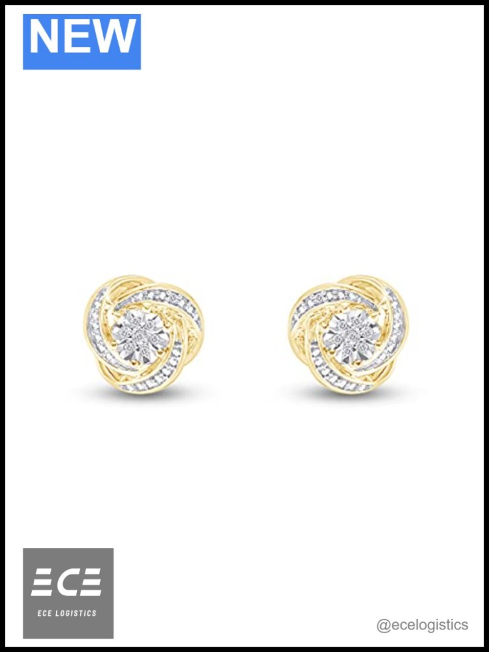14K Gold Over Sterling Silver Diamond Swirl Stud Earrings for Women
